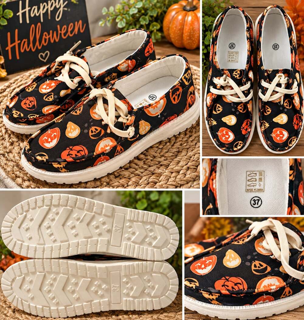 Unbranded Halloween Pumpkin Print Canvas Slip-On Shoes Size 37
